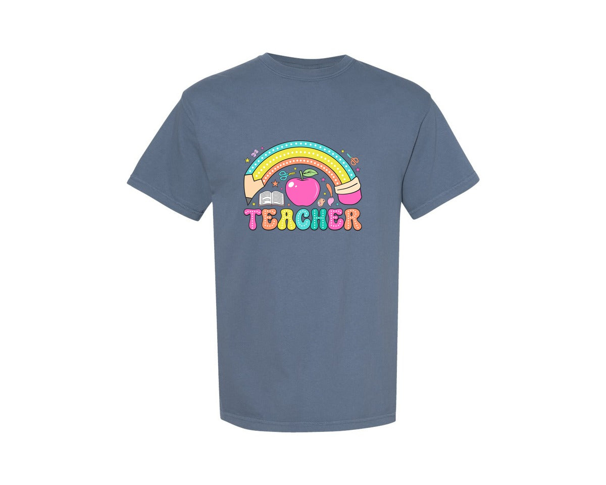 brand:Comfort Colors|color:Blue Jean|Colorful Teacher Back To School Graphic T-Shirt