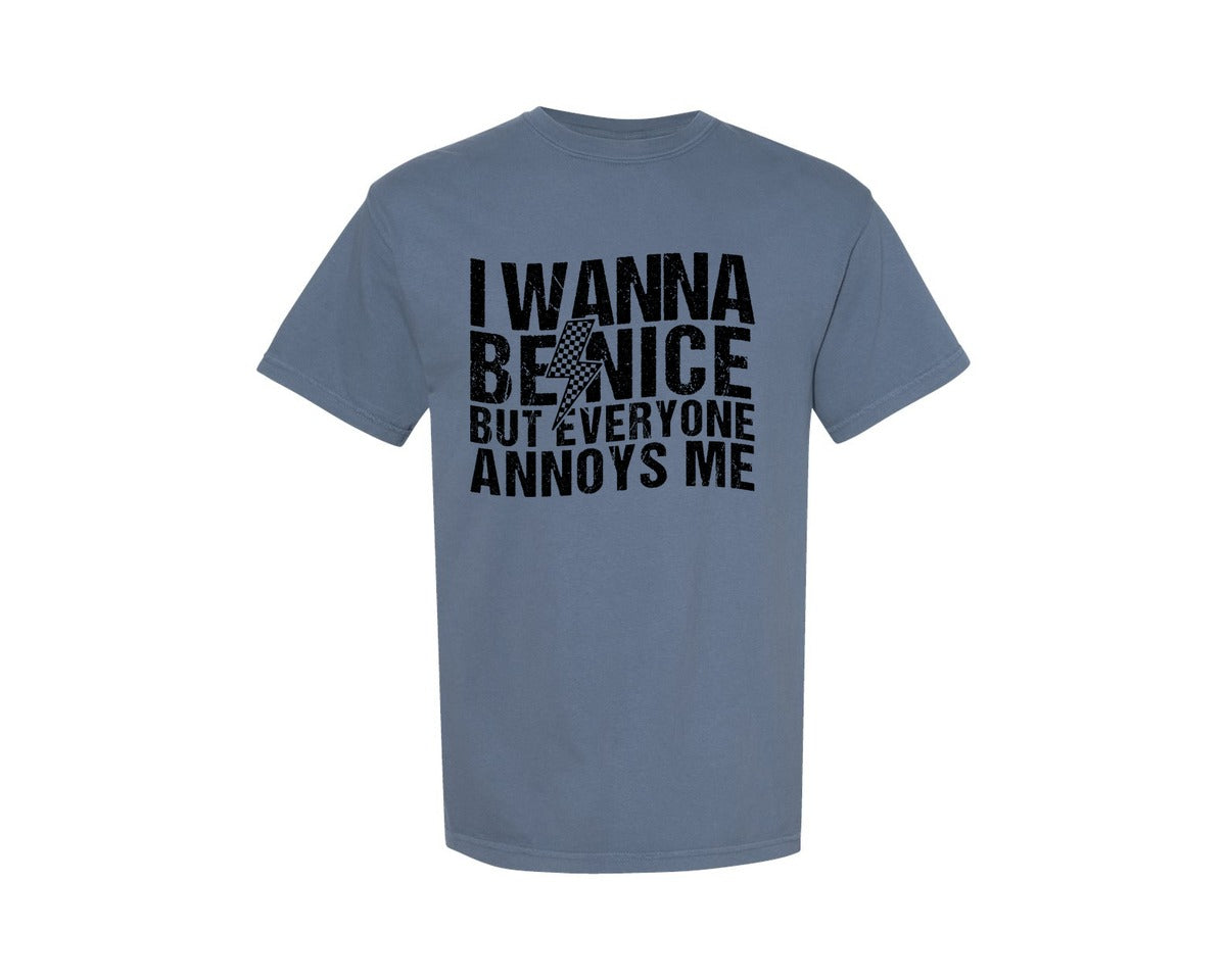 brand:Comfort Colors|color:Blue Jean|I Wanna Be Nice Adult Humor Graphic T-Shirt