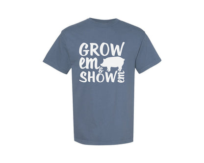 brand:Comfort Colors|color:Blue Jean|Grow Em Show Em Livestock Animals 2 Graphic T-Shirt