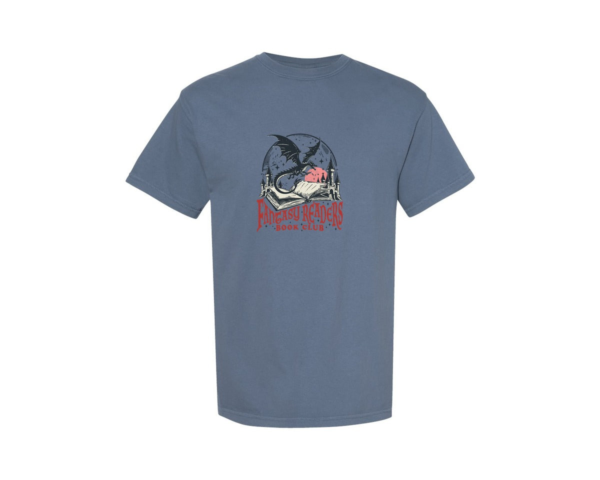 brand:Comfort Colors|color:Blue Jean|Fantasy Readers Book Club Dragon Castle Graphic T-Shirt