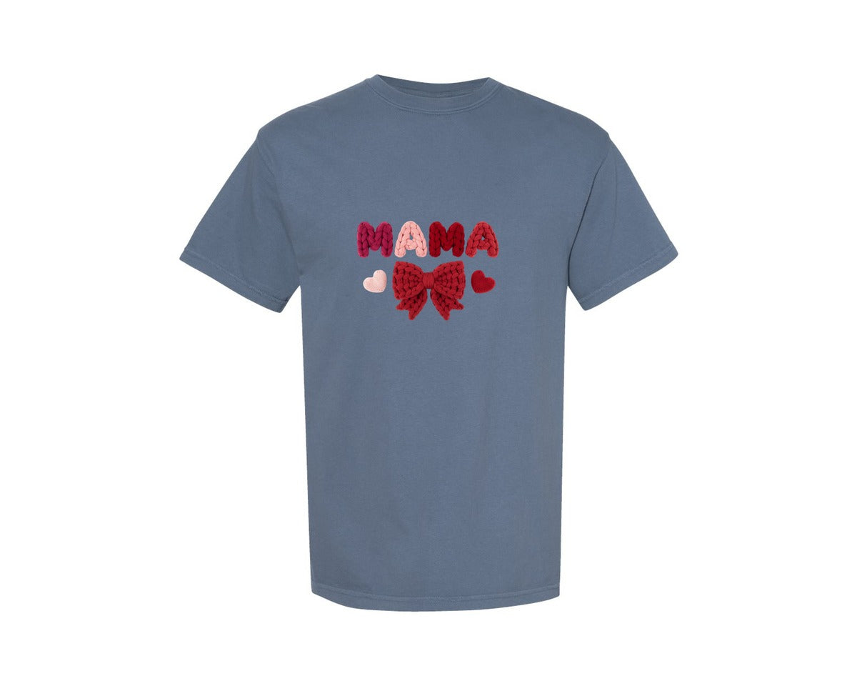 brand:Comfort Colors|color:Blue Jean|Faux Yarn Mama Valentines 2 Graphic T-Shirt