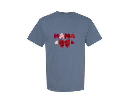 brand:Comfort Colors|color:Blue Jean|Faux Yarn Mama Valentines 2 Graphic T-Shirt