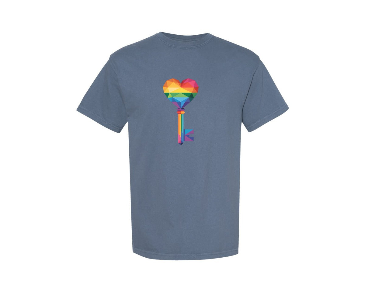 brand:Comfort Colors|color:Blue Jean|Rainbow Heart Key Lgbt Symbol Graphic T-Shirt
