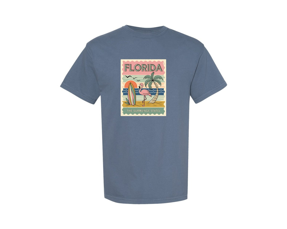 brand:Comfort Colors|color:Blue Jean|Summer Florida Girls Tirp Retro Travel 2 Graphic T-Shirt