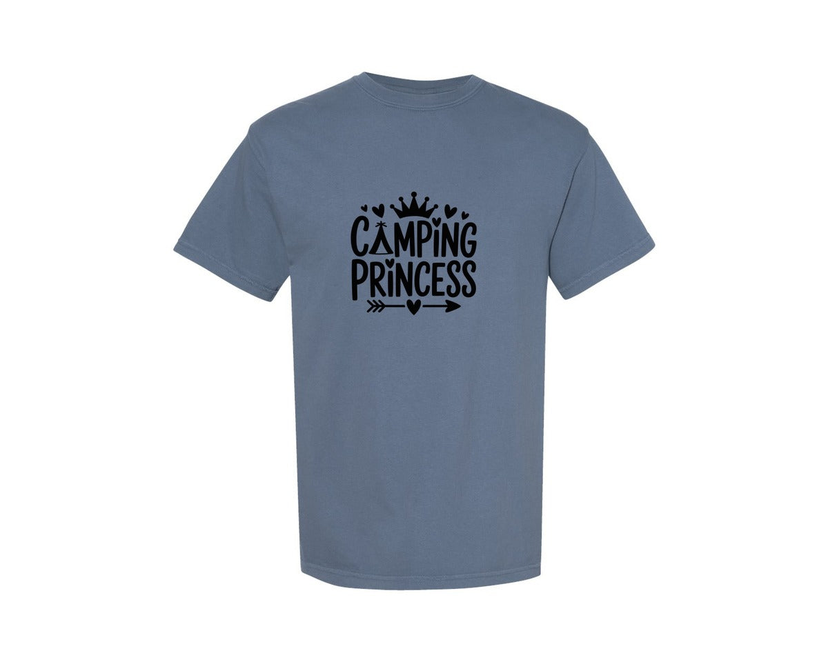 brand:Comfort Colors|color:Blue Jean|Camping Princess Crown Arrow Tent Graphic T-Shirt