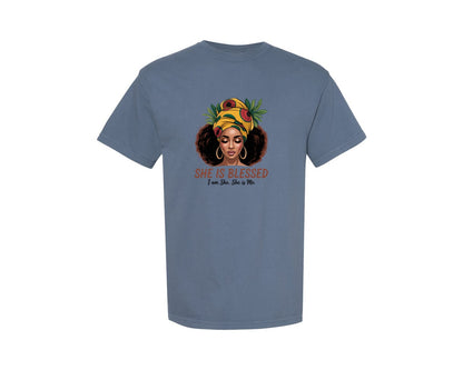 brand:Comfort Colors|color:Blue Jean|She Is Blessed Black History Month 2 Graphic T-Shirt