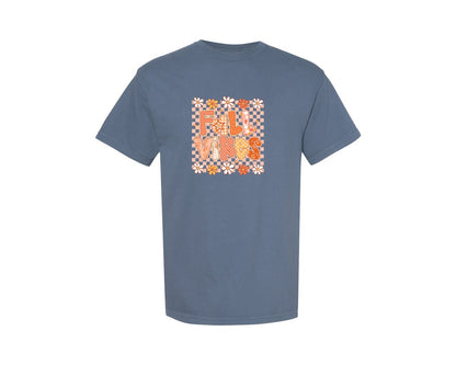 brand:Comfort Colors|color:Blue Jean|Retro Fall Vibes Floral Fall Graphic T-Shirt