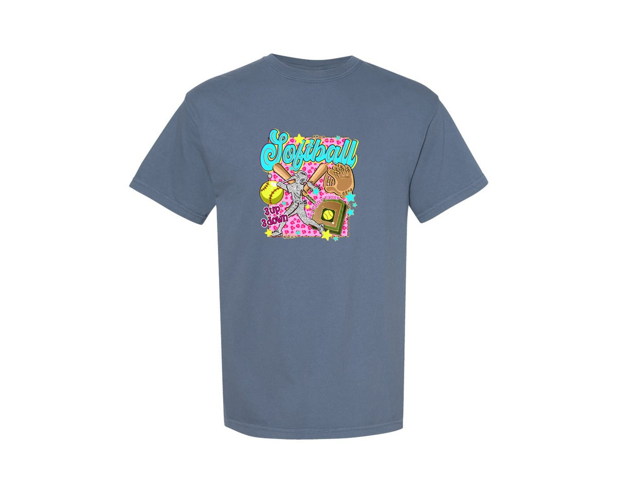 brand:Comfort Colors|color:Blue Jean|Retro Softball Game Day Softball Graphic T-Shirt