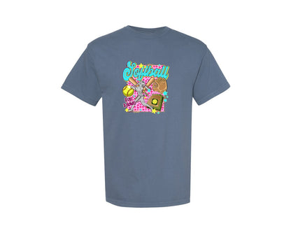 brand:Comfort Colors|color:Blue Jean|Retro Softball Game Day Softball Graphic T-Shirt