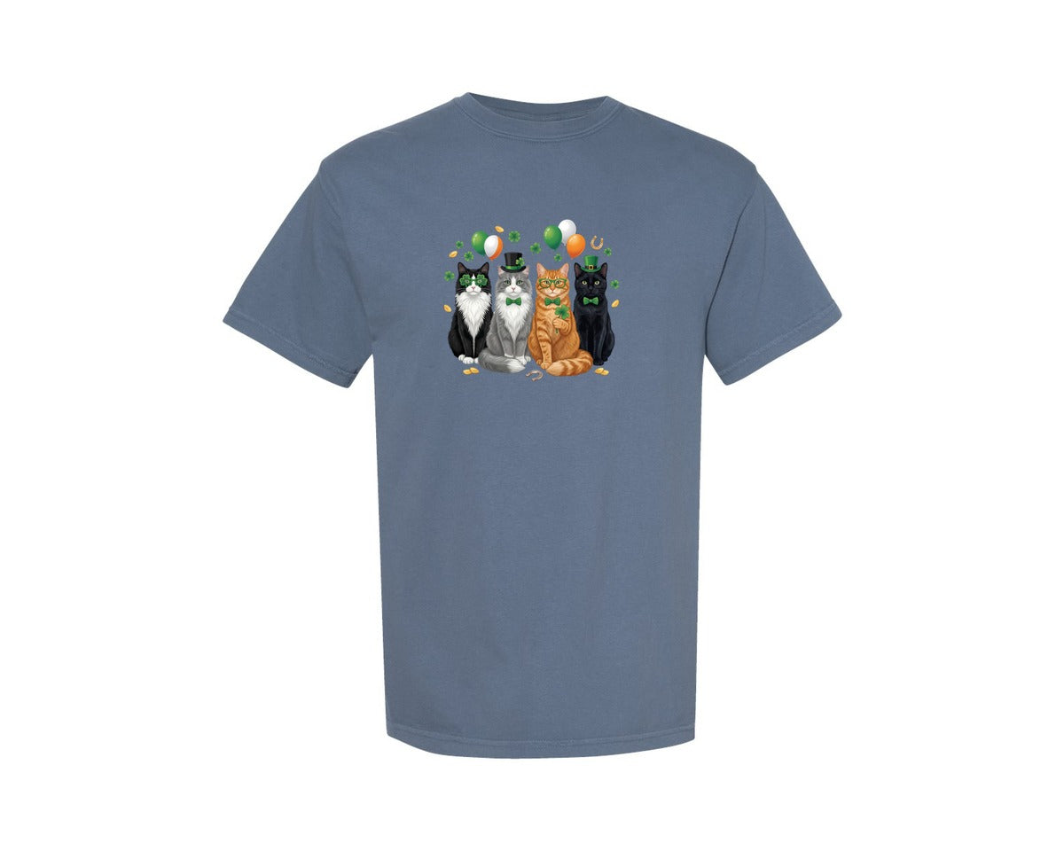brand:Comfort Colors|color:Blue Jean|Cute St Patricks Day Cats 2 Graphic T-Shirt