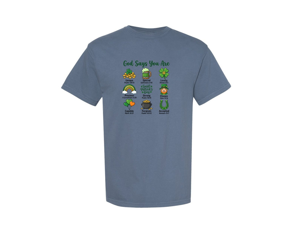 brand:Comfort Colors|color:Blue Jean|God Says You Are St Patricks Day 2 Graphic T-Shirt
