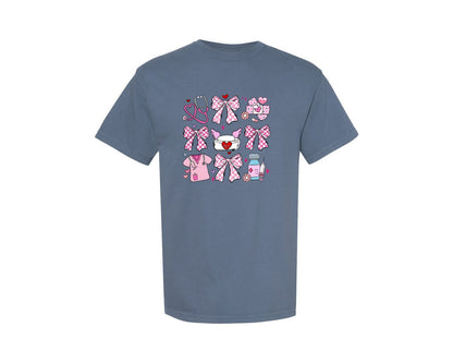 brand:Comfort Colors|color:Blue Jean|Nurse Valentine Pink Coquette Medical Graphic T-Shirt