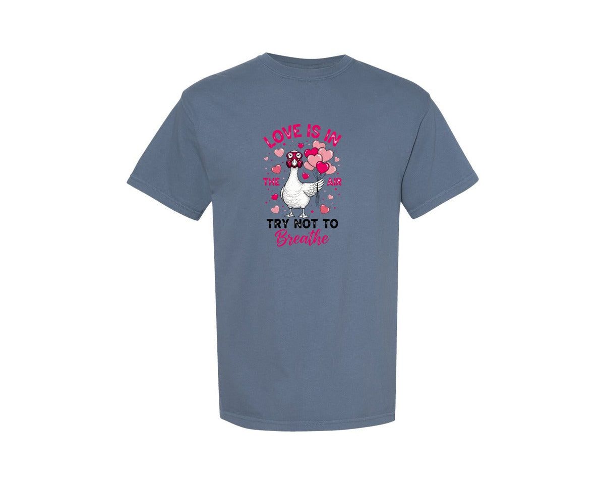 brand:Comfort Colors|color:Blue Jean|Love Is In The Air Goose Valentine Graphic T-Shirt