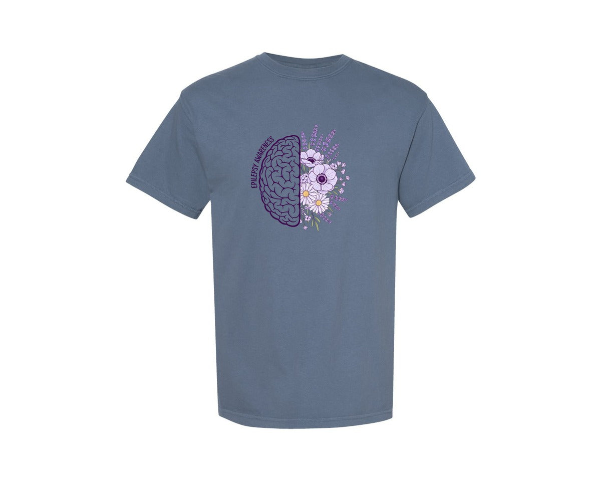 brand:Comfort Colors|color:Blue Jean|Epilepsy Awareness Brain With Purple Graphic T-Shirt