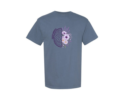 brand:Comfort Colors|color:Blue Jean|Epilepsy Awareness Brain With Purple Graphic T-Shirt