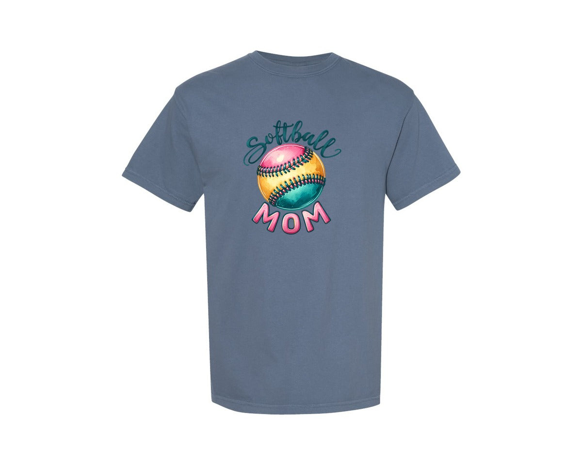 brand:Comfort Colors|color:Blue Jean|Colorful Softball Mom Mama Mother Graphic T-Shirt