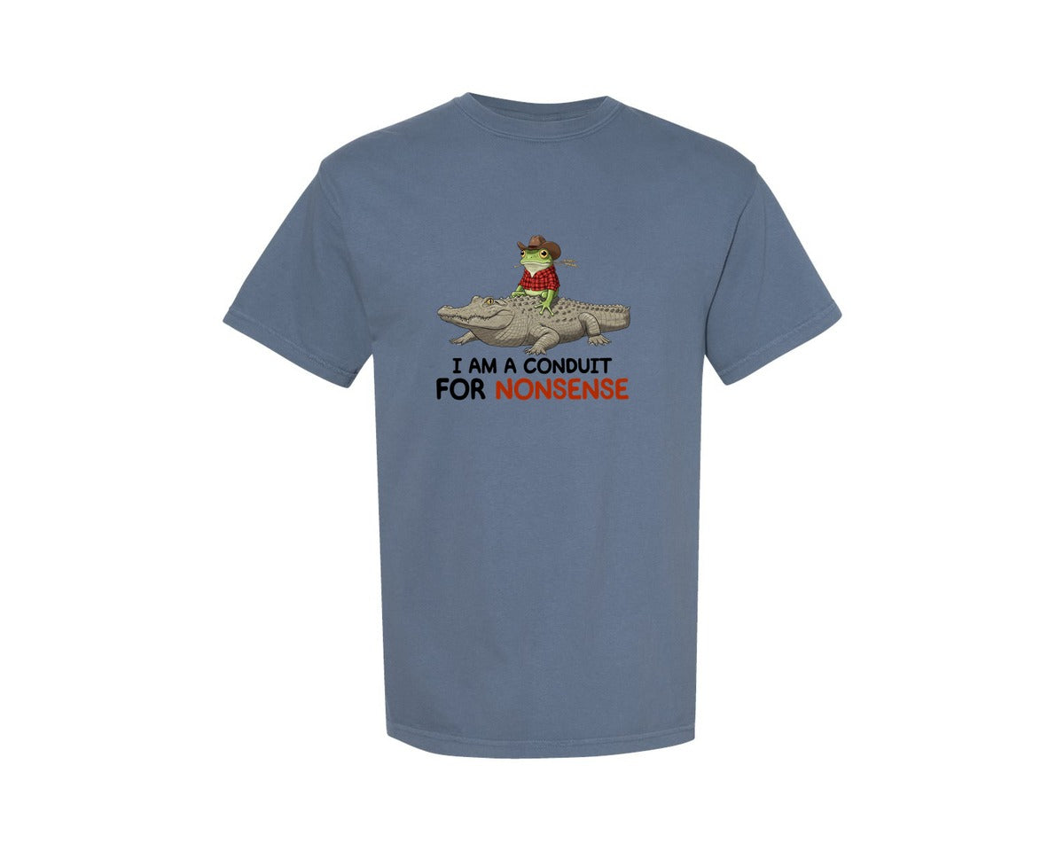 brand:Comfort Colors|color:Blue Jean|I Am A Conduit For Nonsense Frog And All Graphic T-Shirt