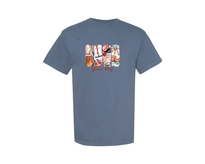 brand:Comfort Colors|color:Blue Jean|Baseball Game Day Brushstroke Shirt Graphic T-Shirt