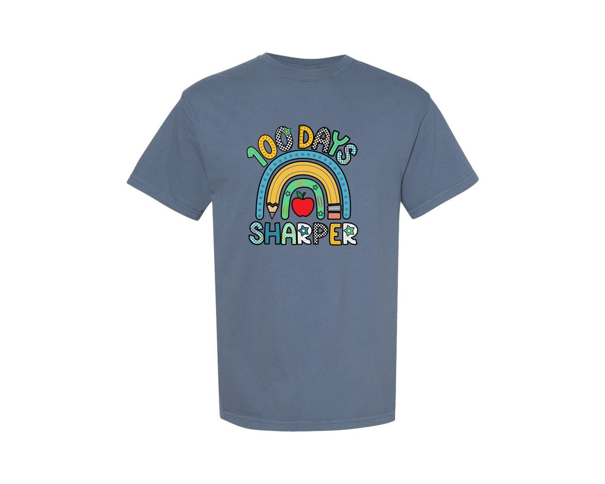 brand:Comfort Colors|color:Blue Jean|100 Days Of School 100 Days Brighter Graphic T-Shirt