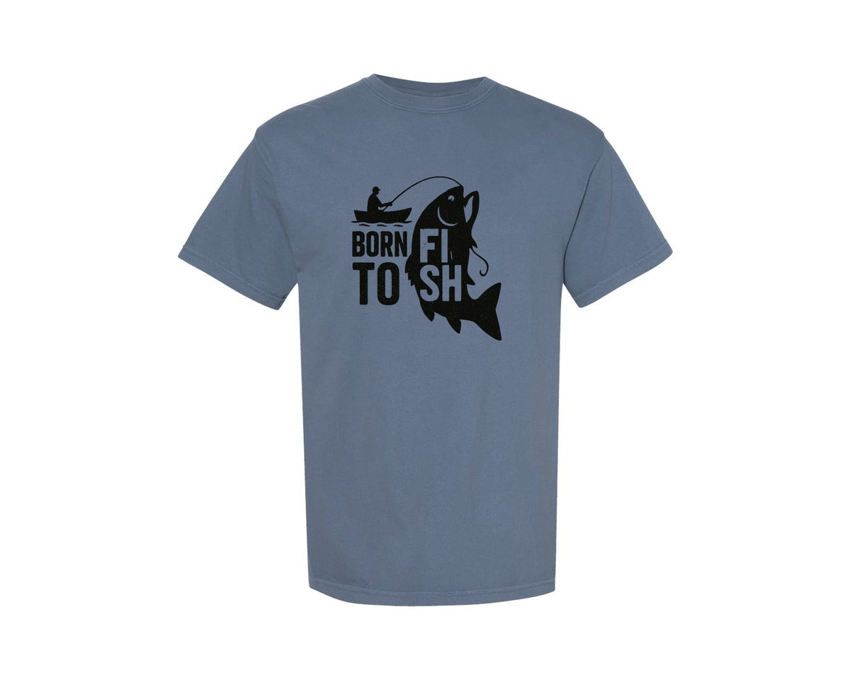 brand:Comfort Colors|color:Blue Jean|Born To Fish Fishing Graphic T-Shirt