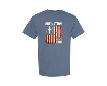 brand:Comfort Colors|color:Blue Jean|One Nation Under God 4Th Of July 4 Graphic T-Shirt