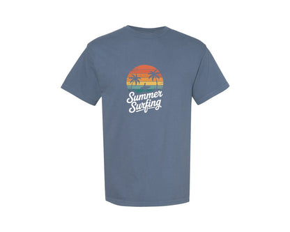 brand:Comfort Colors|color:Blue Jean|Tropical Surf Lifestyle Sunset Illustrat Graphic T-Shirt