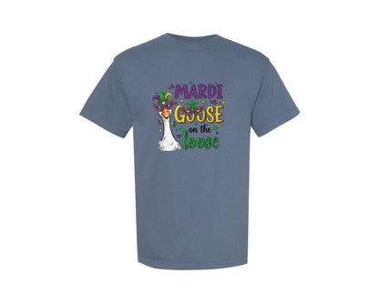 brand:Comfort Colors|color:Blue Jean|Funny Mardi Gras Goose On The Loose 2 Graphic T-Shirt