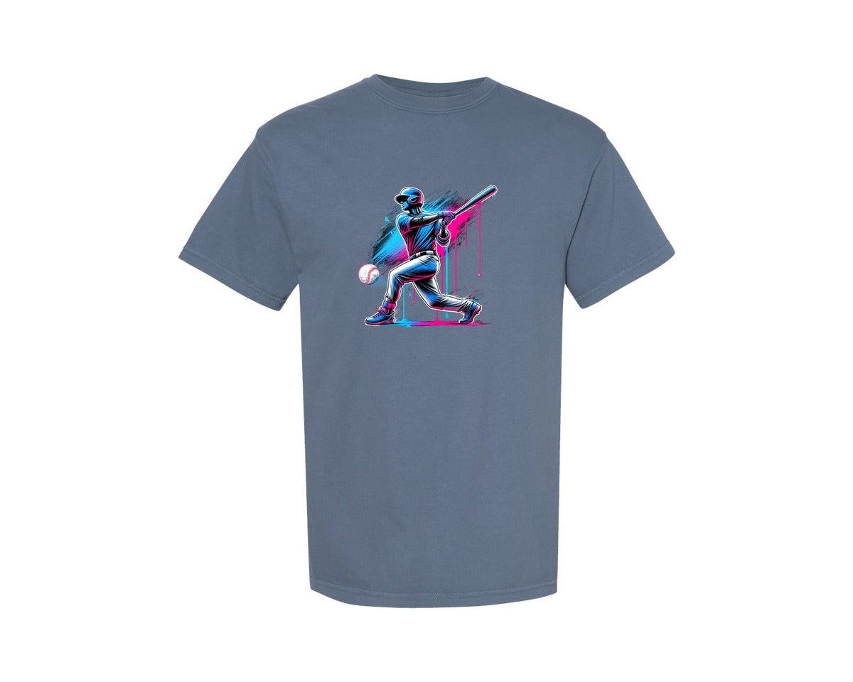 brand:Comfort Colors|color:Blue Jean|Baseball Player Ice Cream Drip Baseball Graphic T-Shirt