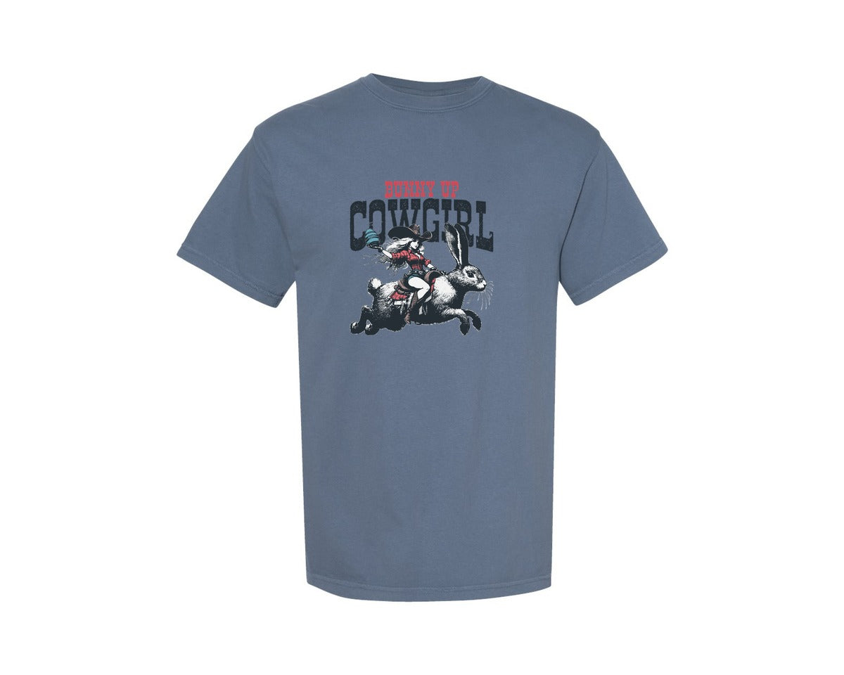 brand:Comfort Colors|color:Blue Jean|Bunny Up Cowgirl Easter Egg Shirt Graphic T-Shirt