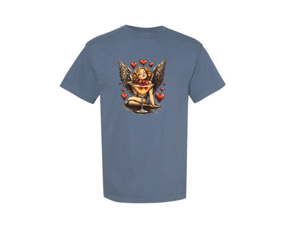 brand:Comfort Colors|color:Blue Jean|Cupid Wine Coquette Bow Valentines Graphic T-Shirt