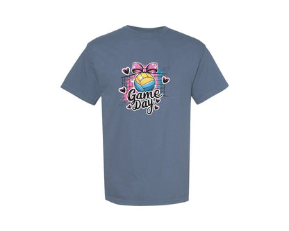 brand:Comfort Colors|color:Blue Jean|Game Day Volleyball Cute Girly Spo Graphic T-Shirt