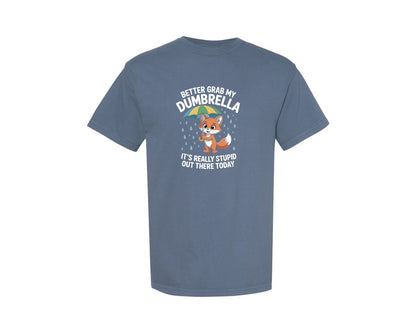brand:Comfort Colors|color:Blue Jean|Funny Fox With Dumbbrella In The Rain Graphic T-Shirt