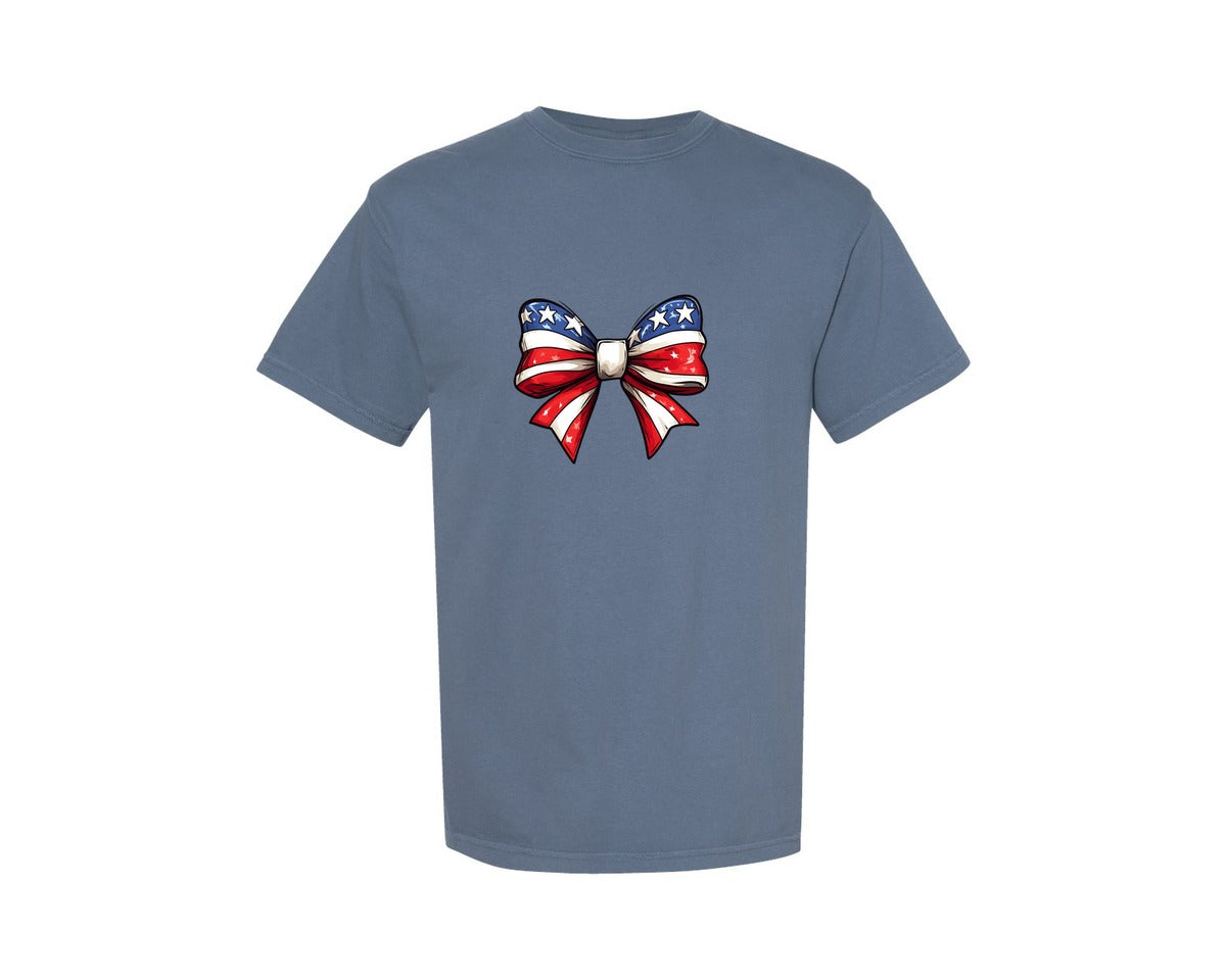 brand:Comfort Colors|color:Blue Jean|Coquette Bow 4Th July American Flag 6 Graphic T-Shirt