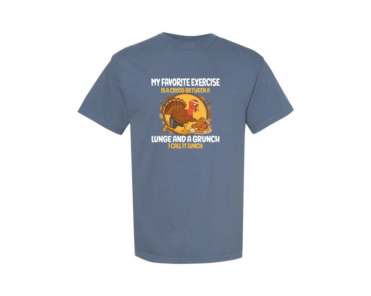 brand:Comfort Colors|color:Blue Jean|Funny Thanksgiving Workout Turkey Graphic T-Shirt
