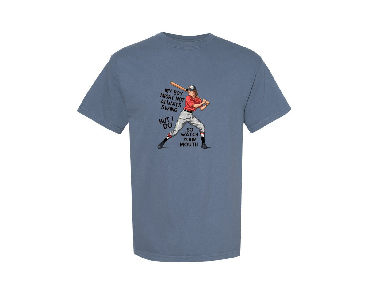 brand:Comfort Colors|color:Blue Jean|Baseball Mom Funny Softball 3 Graphic T-Shirt