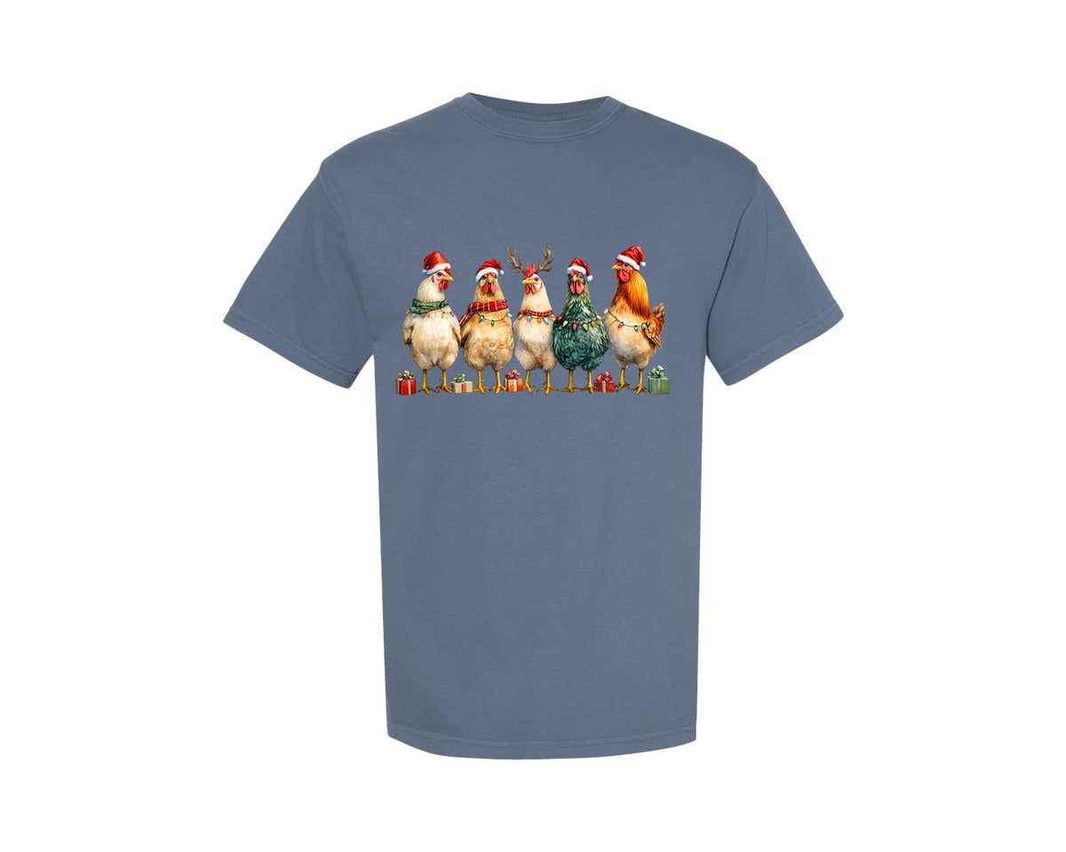 brand:Comfort Colors|color:Blue Jean|Christmas Chicken Farm Animals 39 Graphic T-Shirt