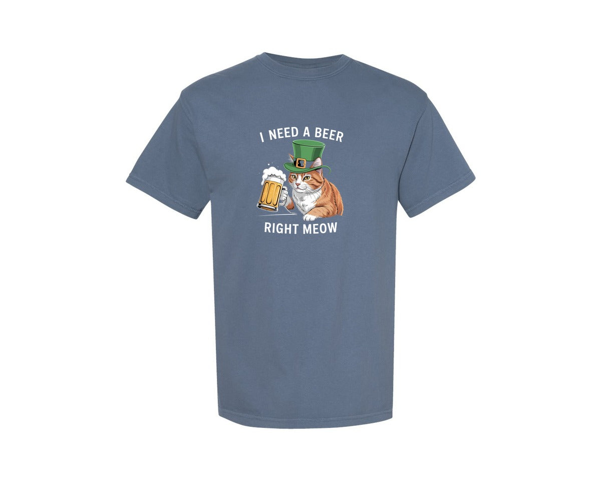 brand:Comfort Colors|color:Blue Jean|St Patricks Day Beer Cat Graphic T-Shirt