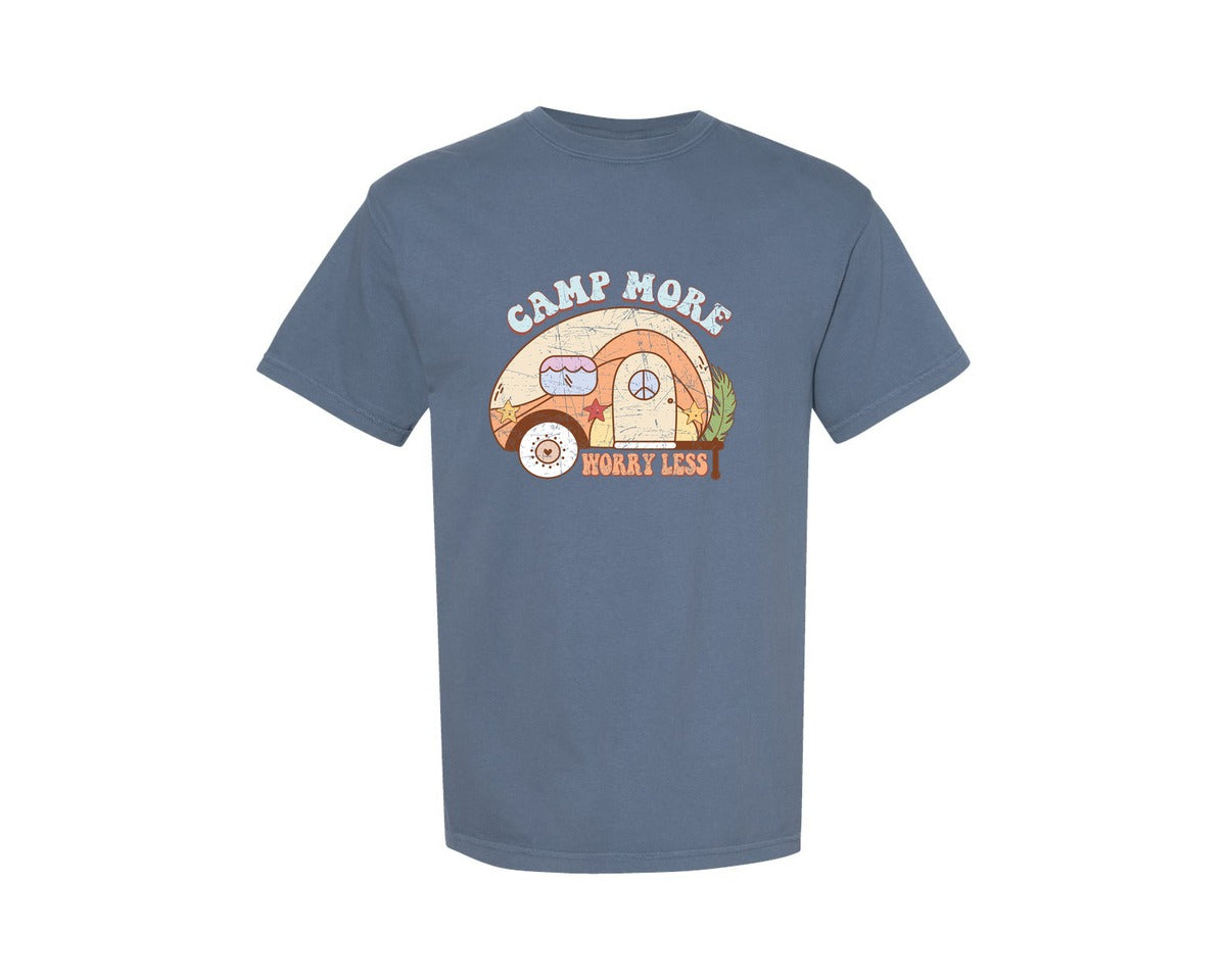 brand:Comfort Colors|color:Blue Jean|Camp More Worry Less Camping R Graphic T-Shirt