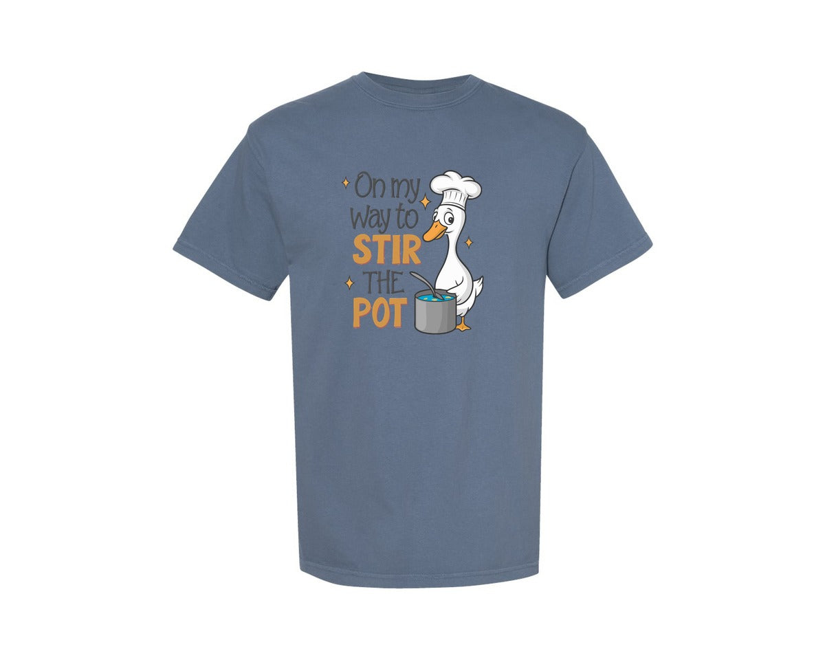 brand:Comfort Colors|color:Blue Jean|Stir The Pot Goose Funny Chef Duck Graphic T-Shirt