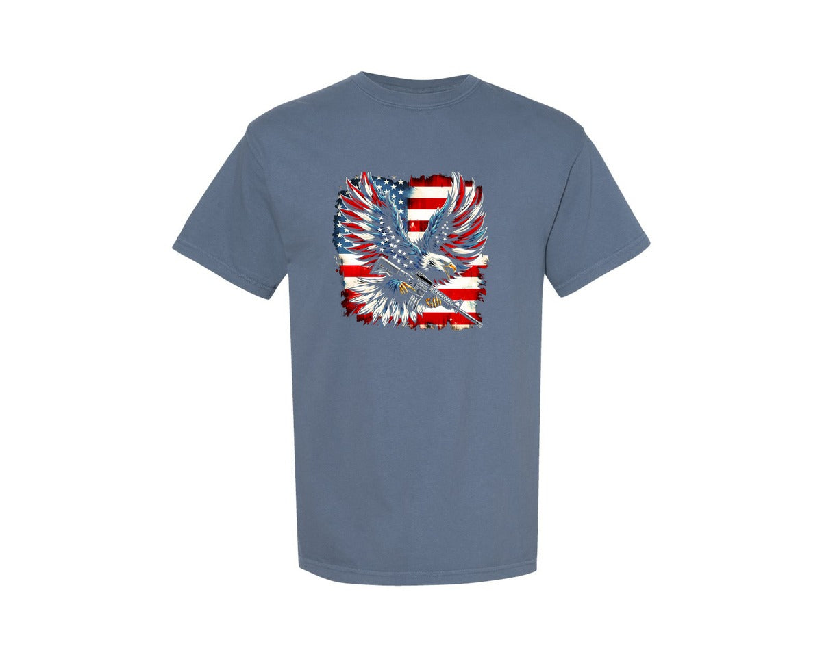 brand:Comfort Colors|color:Blue Jean|Eagle Usa Flag Patriotic 4Th Of July 6 Graphic T-Shirt