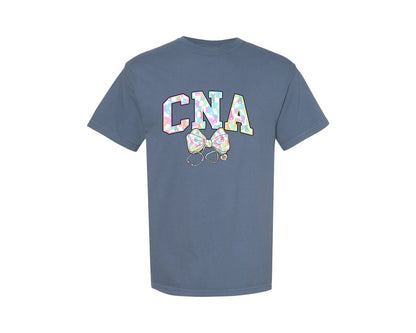 brand:Comfort Colors|color:Blue Jean|Cna Easter Bunny Nurse Stethoscope Bow Graphic T-Shirt