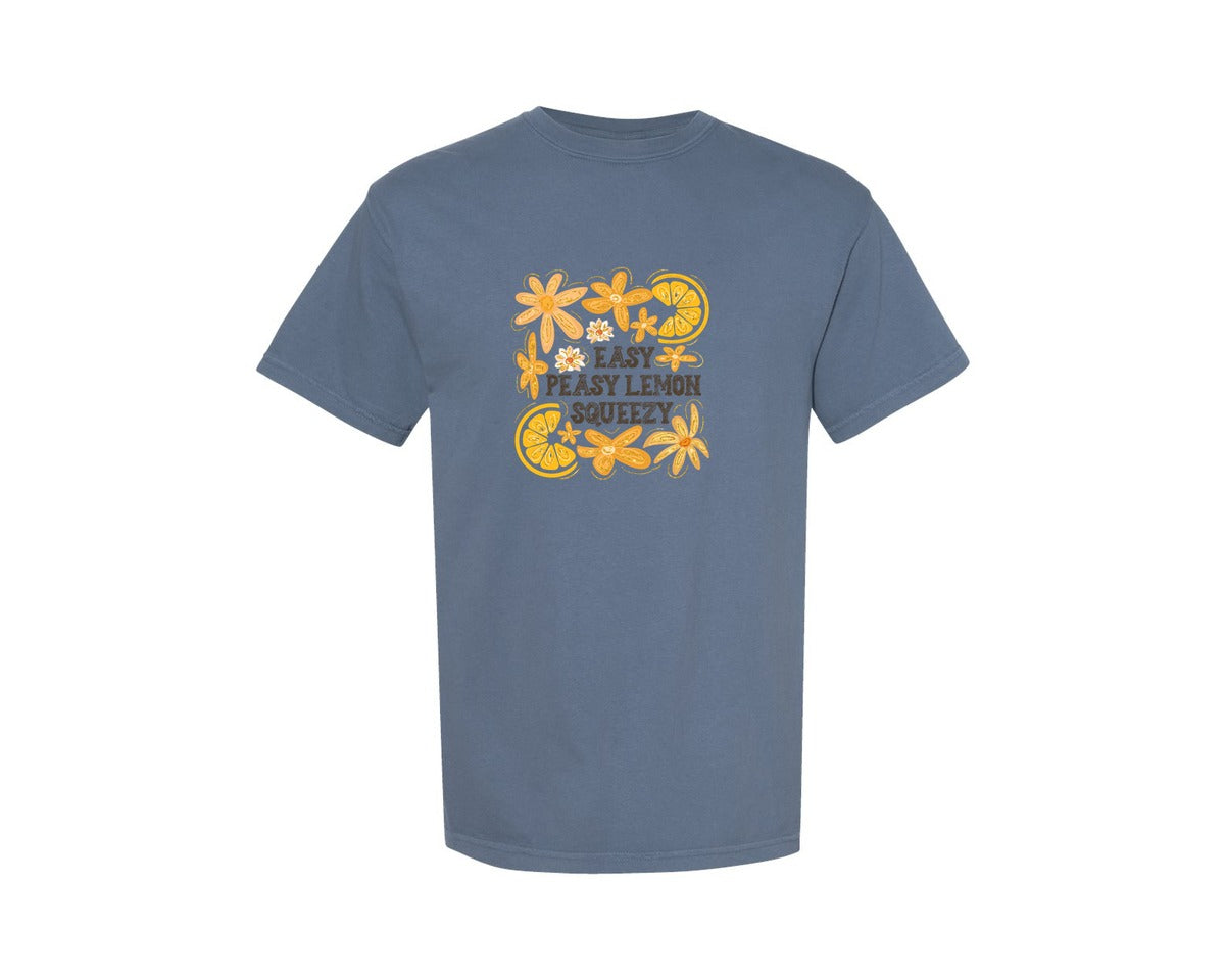 brand:Comfort Colors|color:Blue Jean|Boho Summer Lemon Easy Peasy Lemon Graphic T-Shirt