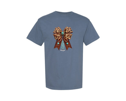 brand:Comfort Colors|color:Blue Jean|Western Leopard Bow Bohemian Coquette Graphic T-Shirt
