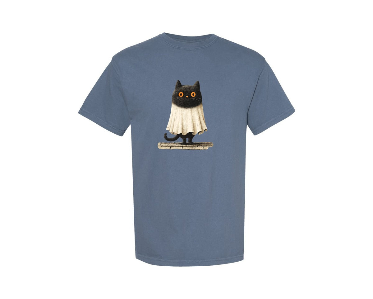 brand:Comfort Colors|color:Blue Jean|Halloween Ghost And Cat 19 Graphic T-Shirt