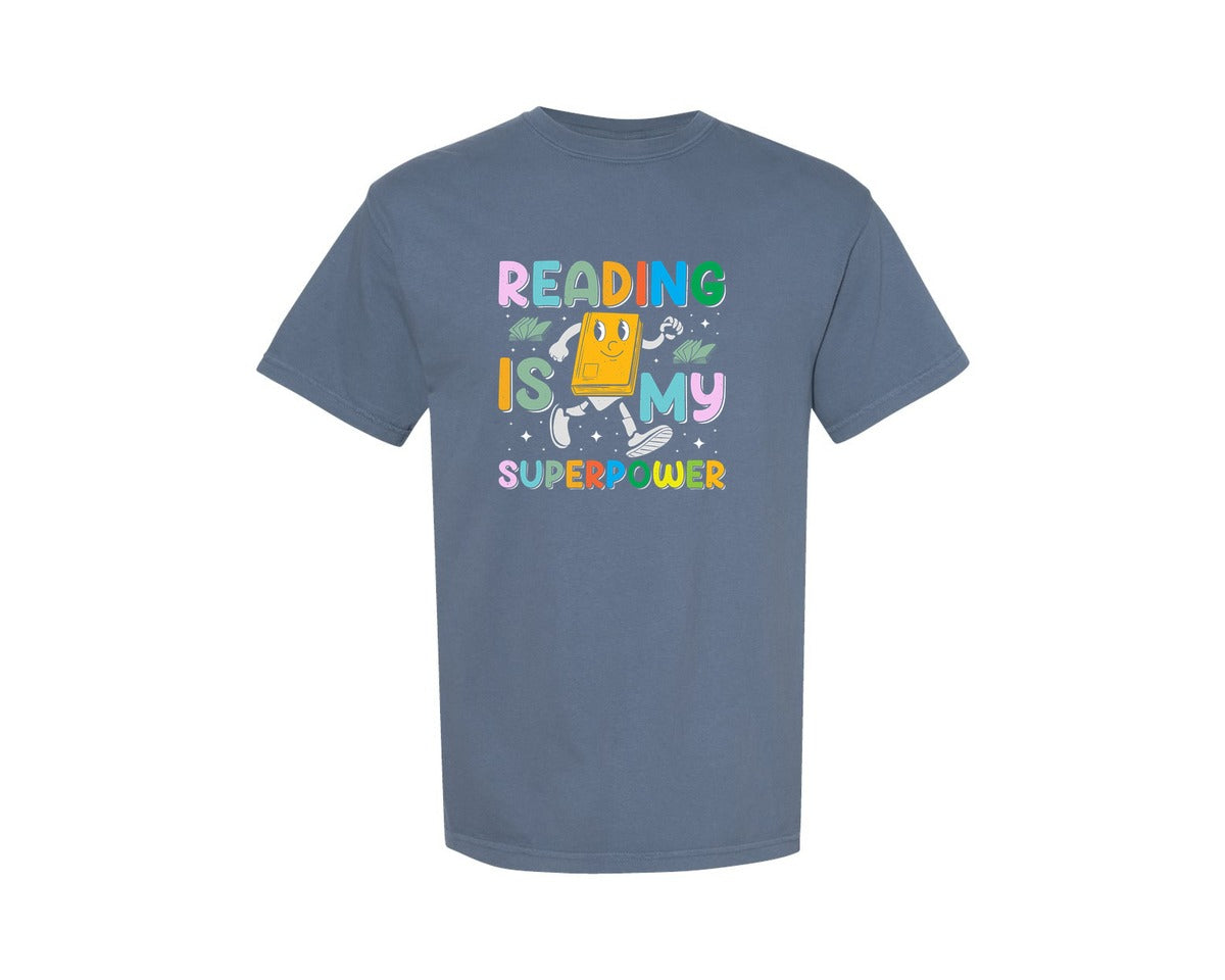 brand:Comfort Colors|color:Blue Jean|My Superpower Reading Design Graphic T-Shirt