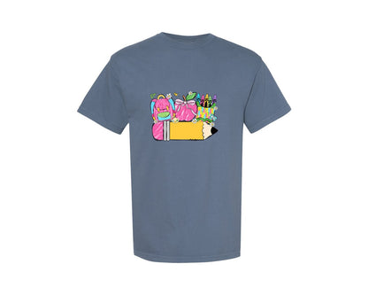 brand:Comfort Colors|color:Blue Jean|Customback To School Pencil Graphic T-Shirt