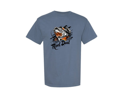 brand:Comfort Colors|color:Blue Jean|Reel Deal Bass Fishing Graphic T-Shirt
