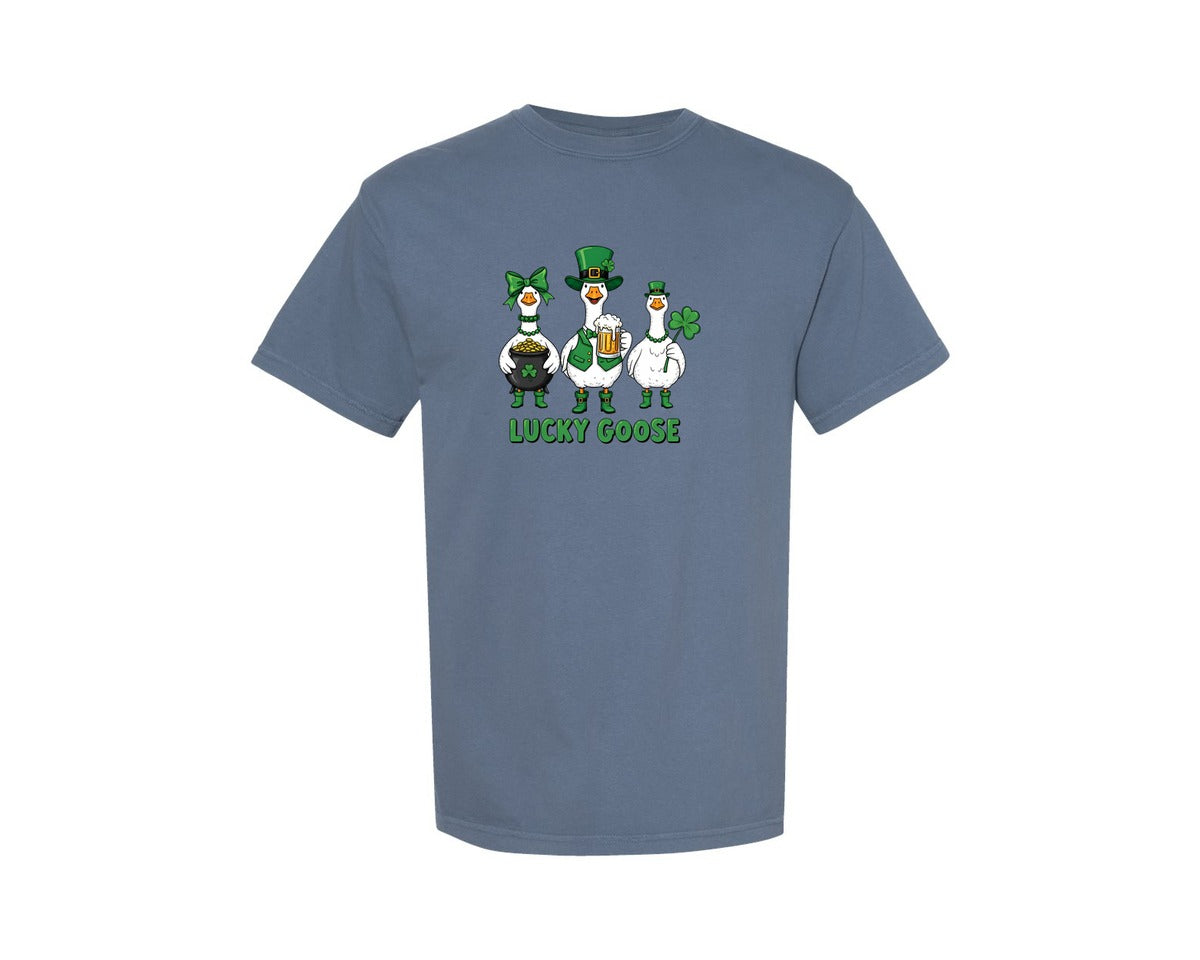 brand:Comfort Colors|color:Blue Jean|Lucky Goose St Patrick Day Design Graphic T-Shirt