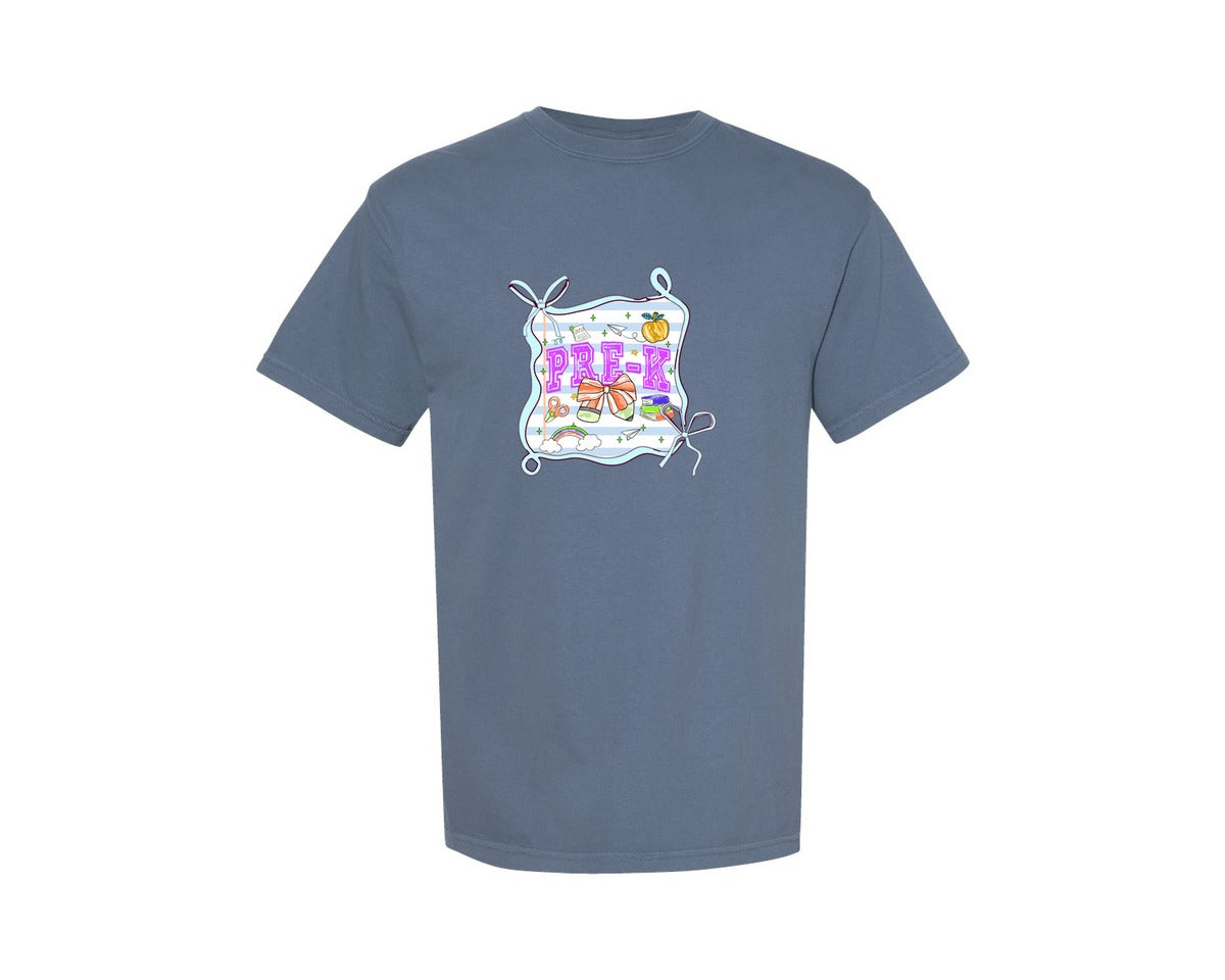 brand:Comfort Colors|color:Blue Jean|Pre K Back To Schoo Kindergarten Graphic T-Shirt