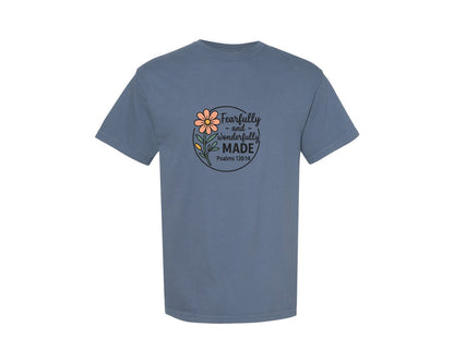 brand:Comfort Colors|color:Blue Jean|Fearfully And Wonderfully Made Psalm Graphic T-Shirt